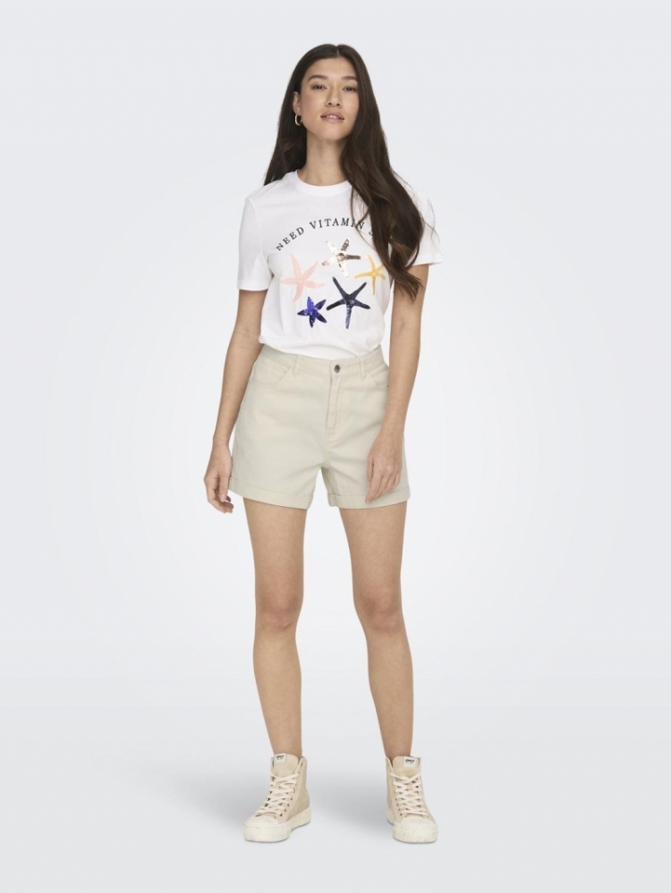 ONLVEGA LIFE HW MOM SHORTS NOO 234755 Ecru