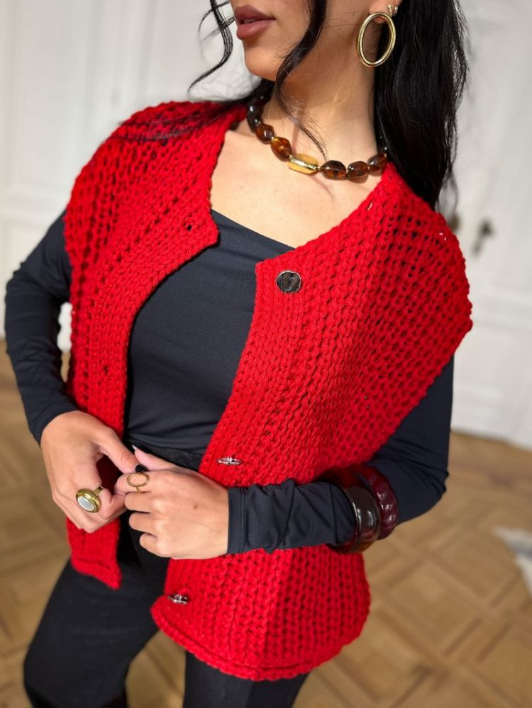 ONLCHLOE SS RIB BUTTON VEST KN 236795 Salsa