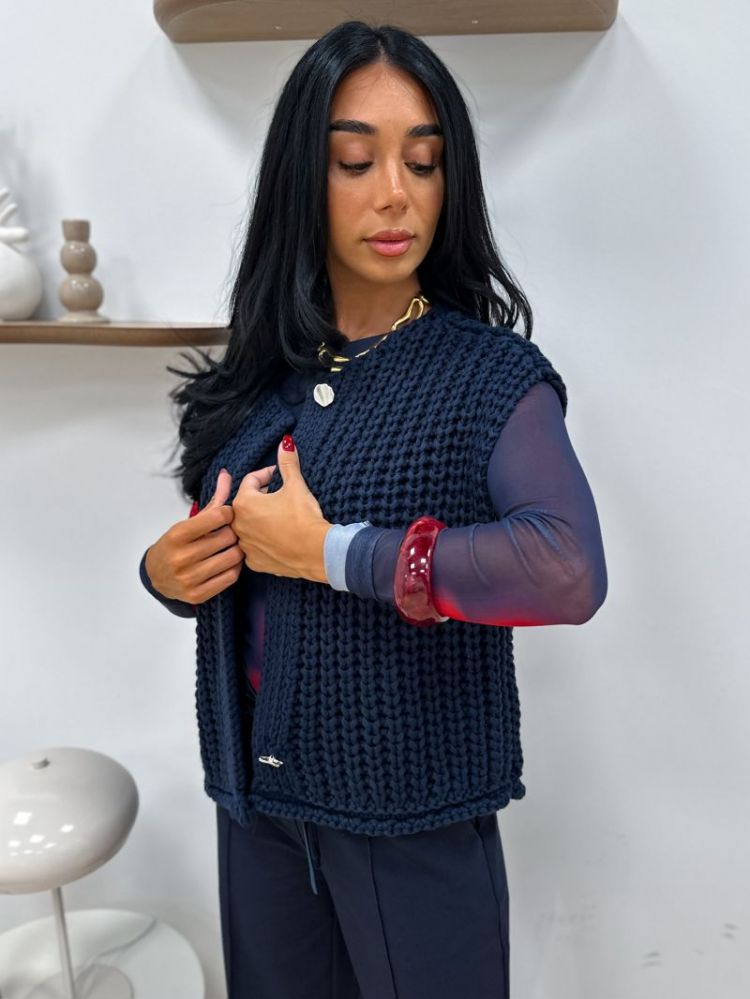 ONLCHLOE SS RIB BUTTON VEST KN 206410 Sky Capt