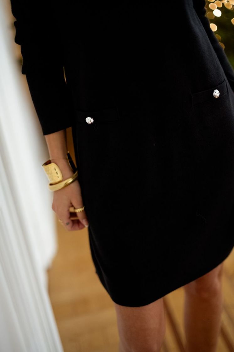 ONLANIA LS O-NECK BUTTON DRESS 177911001 Black