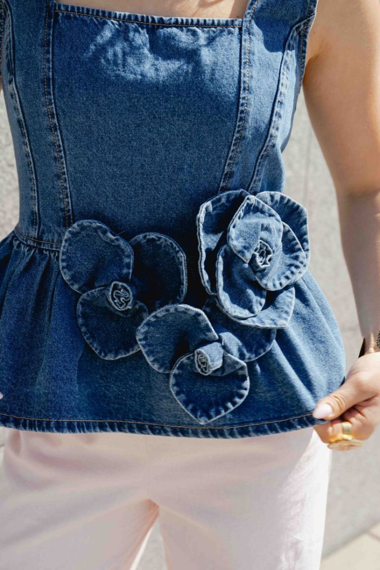 YASELSIE SL PEPLUM DENIM TOP - 274696001 Mediu