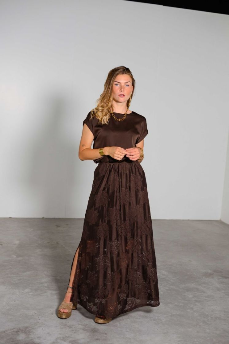 VIMAVEN LACE MAXI SKIRT 196326 Coffee B