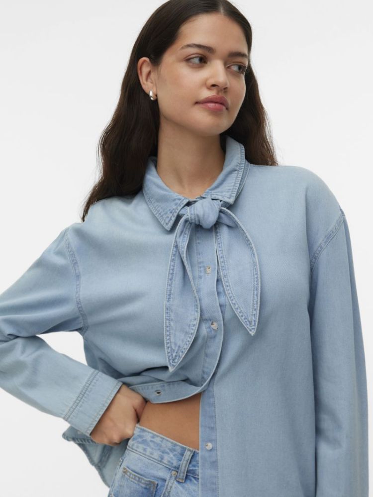 VMVIONETTE LS DENIM BOW SHIRT  178001 Medium B