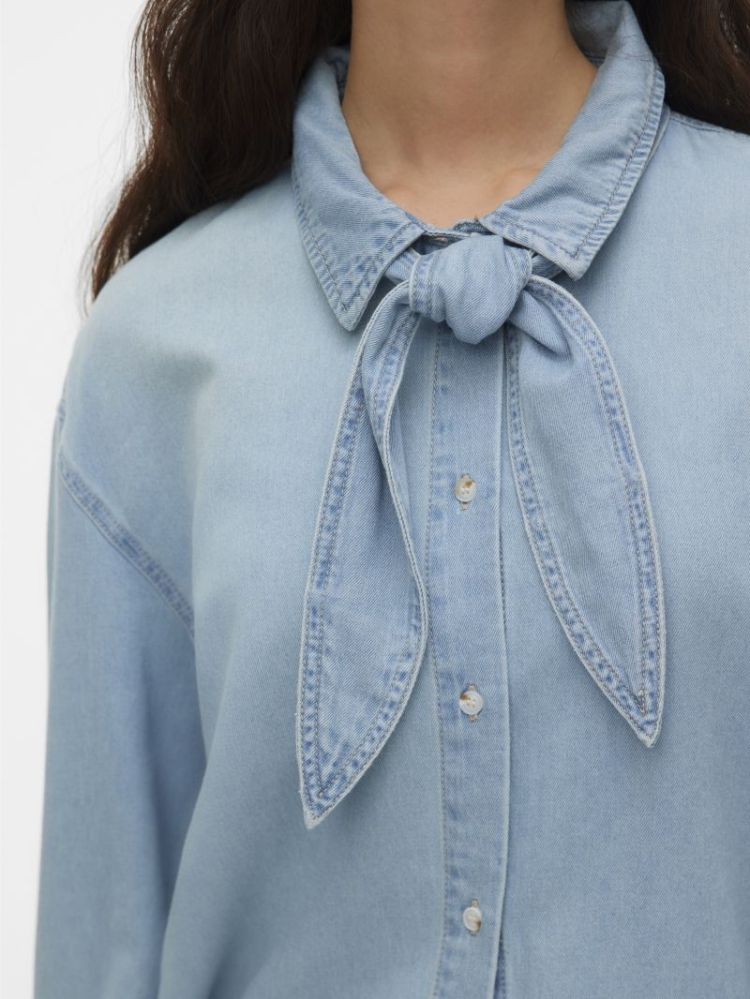 VMVIONETTE LS DENIM BOW SHIRT  178001 Medium B