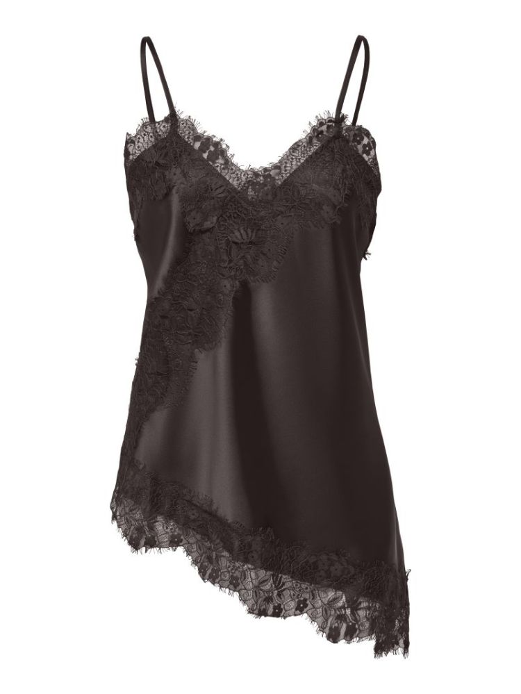 ONLINDONA STRAP SATIN LACE TOP 244915 Chocolat