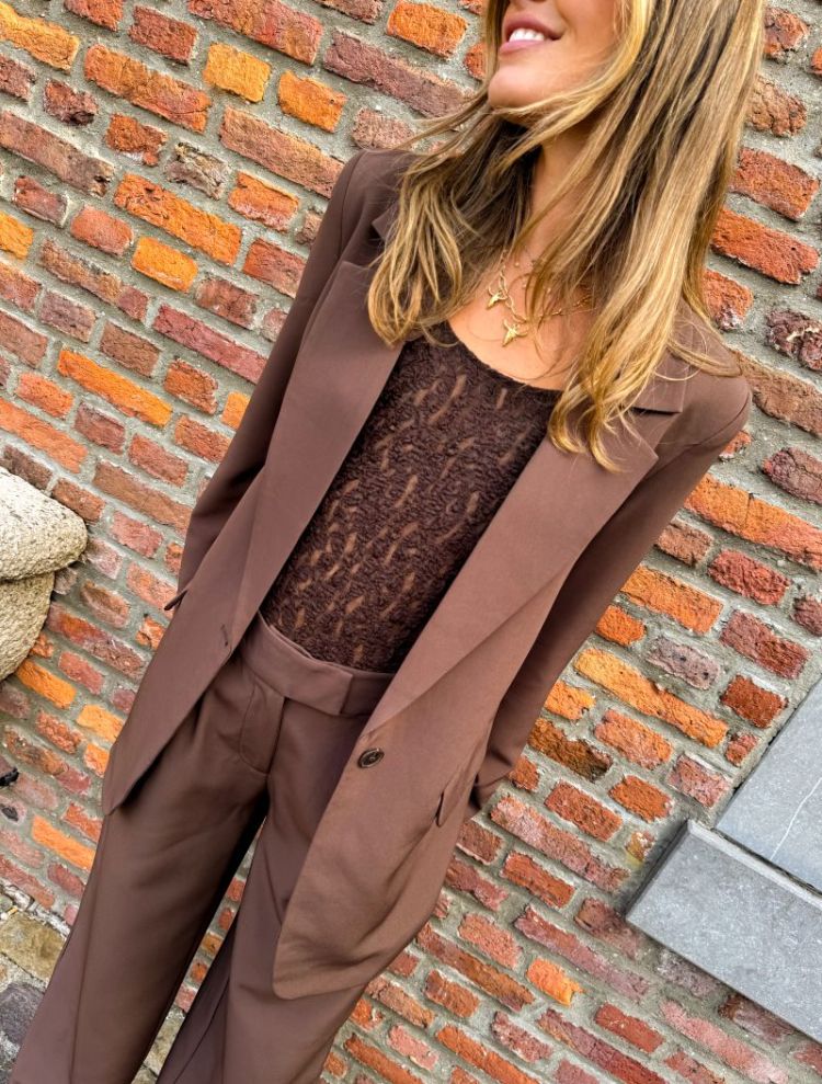 VMFLORA LS 2-WAY LACE TOP JRS  297957 Chocolat