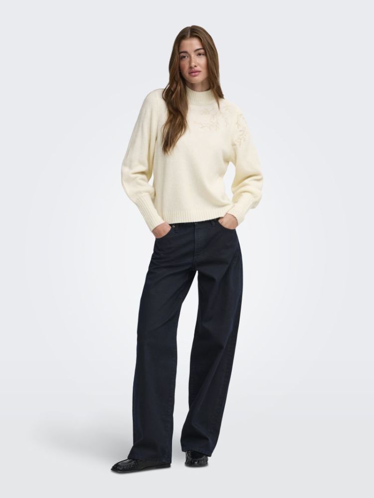ONLBEAUTY LS HIGH NECK EMB KNT 196844001 White