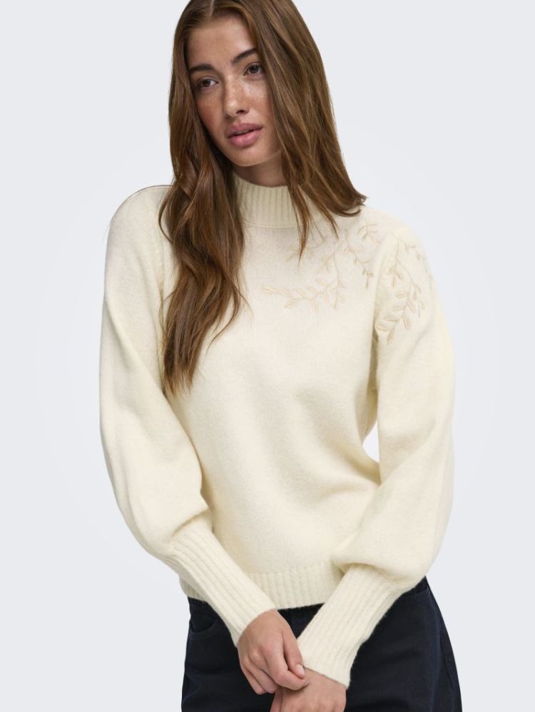 ONLBEAUTY LS HIGH NECK EMB KNT 196844001 White