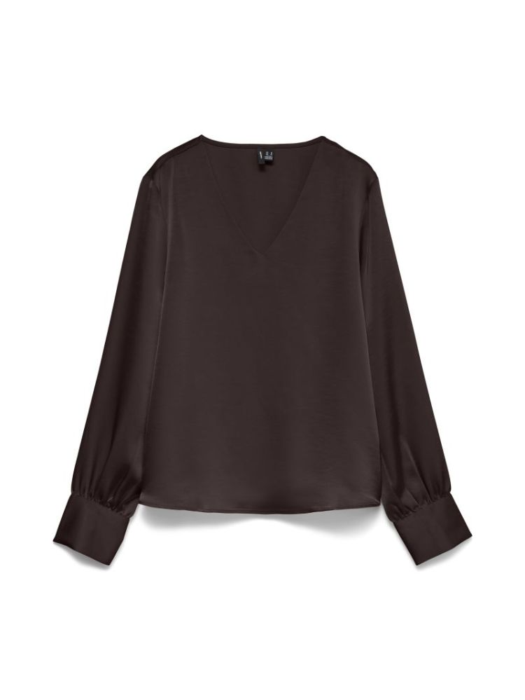 VMMIRO LS V-NECK TOP WVN 297957 Chocolat